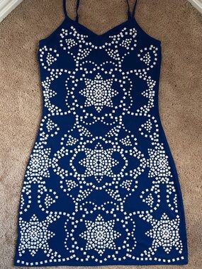 Women’s Blue Embellished Spaghetti Strap Dress